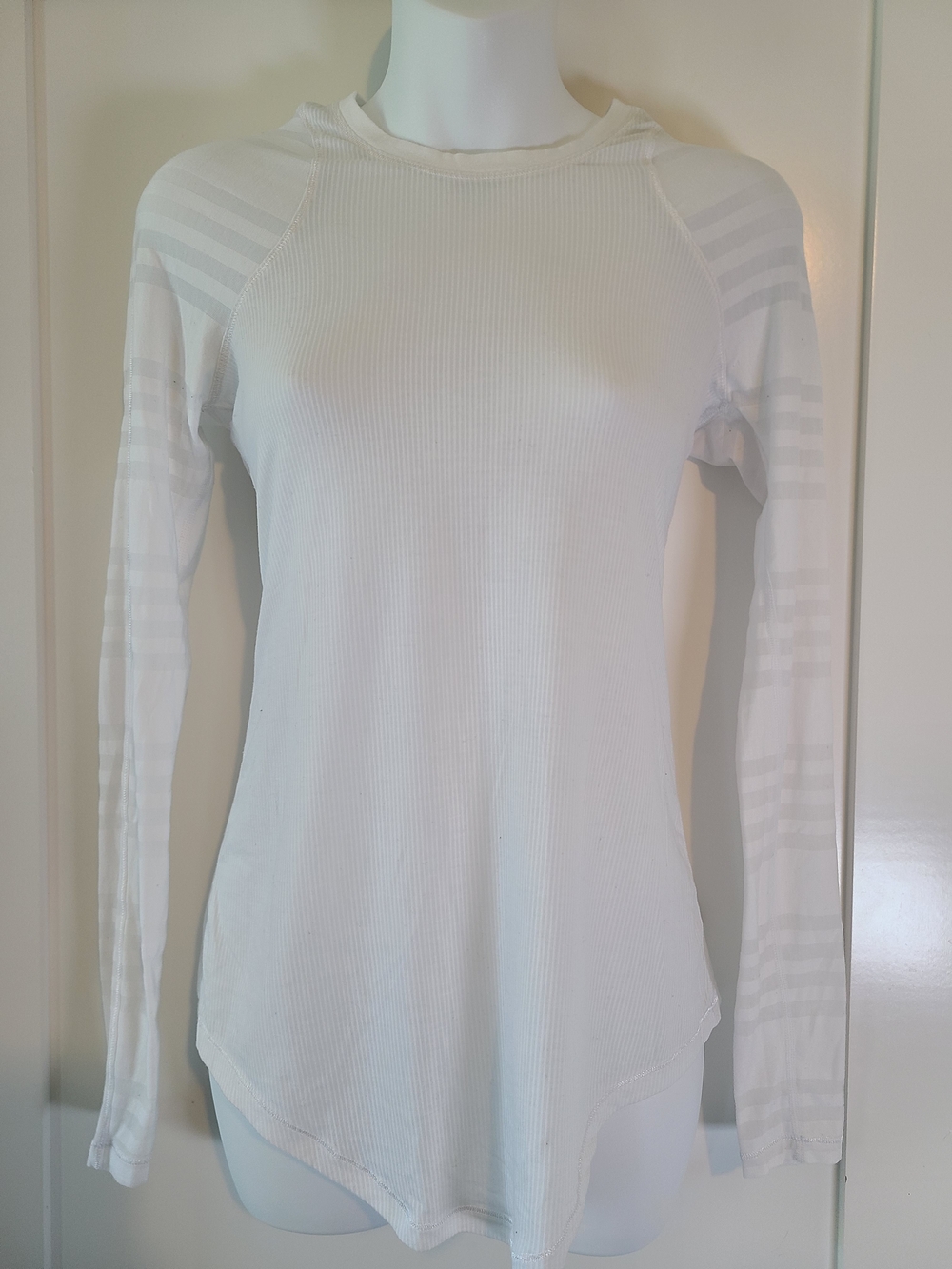 lululemon athletica White Long-Sleeve Ribbed Crew with Sheer Stripe Sleeves